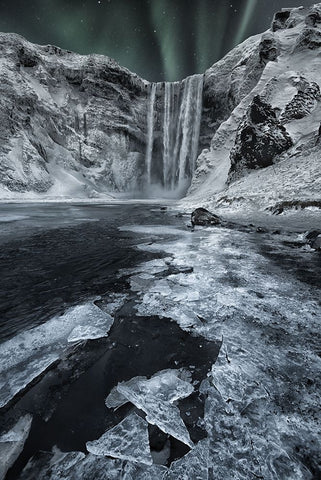 Skogafoss Falls Black Ornate Wood Framed Art Print with Double Matting by Yaakobi, Lior