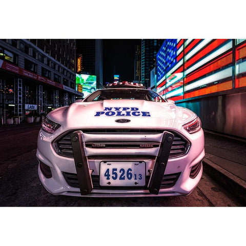 Nypd White Modern Wood Framed Art Print by De La, Javier