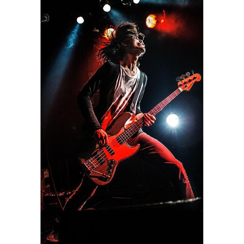 Bass Player Black Modern Wood Framed Art Print with Double Matting by Nakamatsu, Kenji