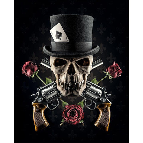 Guns And Roses Black Modern Wood Framed Art Print with Double Matting by Damsten, Petri