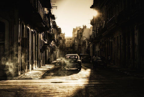 Mystic Morning In Havana... Black Ornate Wood Framed Art Print with Double Matting by Akpinar, Baris