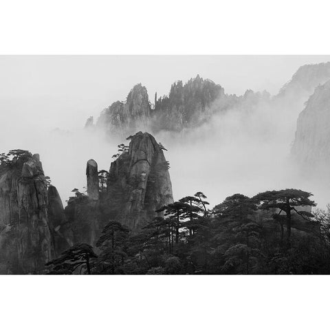 Huangshan Black Modern Wood Framed Art Print with Double Matting by Zhang, Yan