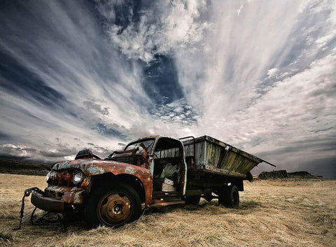 Rusty Truck White Modern Wood Framed Art Print with Double Matting by H. Ingibergsson, Torsteinn