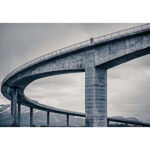 The Lonely Biker Gold Ornate Wood Framed Art Print with Double Matting by Caroline Stroksnes, Mette