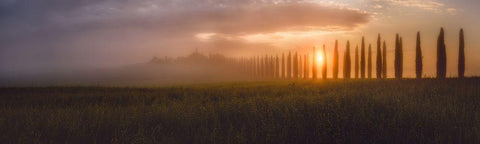 Tuscany Sunrising White Modern Wood Framed Art Print with Double Matting by De La, Javier