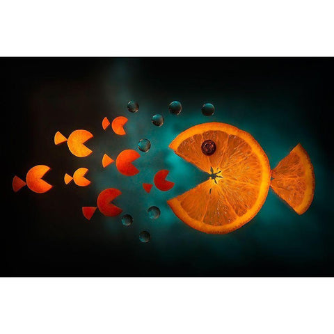 Orange Fish Black Modern Wood Framed Art Print with Double Matting by Ianeva, Aida