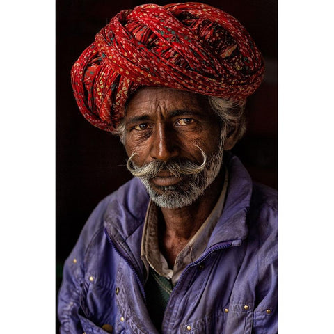 Indian Man From Jaipur Black Modern Wood Framed Art Print with Double Matting by AL Farsi, Haitham