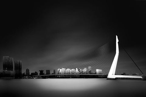 Erasmus Bridge Rotterdam White Modern Wood Framed Art Print with Double Matting by Denis