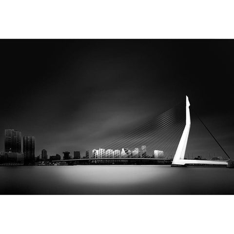 Erasmus Bridge Rotterdam Black Modern Wood Framed Art Print with Double Matting by Denis