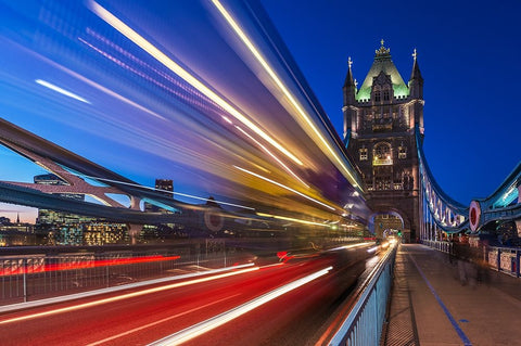 Tower Bridge Light Trails Black Ornate Wood Framed Art Print with Double Matting by Papapostolou, George