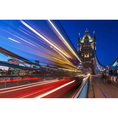 Tower Bridge Light Trails White Modern Wood Framed Art Print by Papapostolou, George