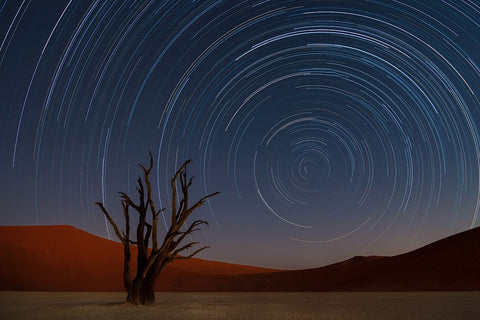 Star Trails Of Namibia White Modern Wood Framed Art Print with Double Matting by Deakin, Karen