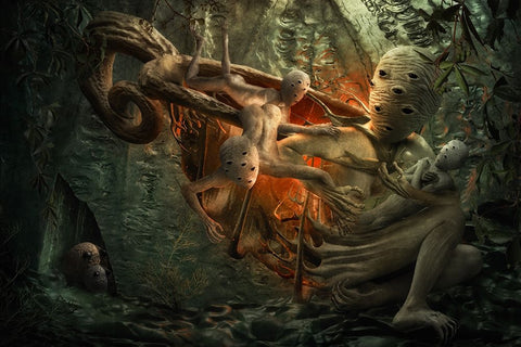 Mother Love White Modern Wood Framed Art Print with Double Matting by Kiciak, Christophe