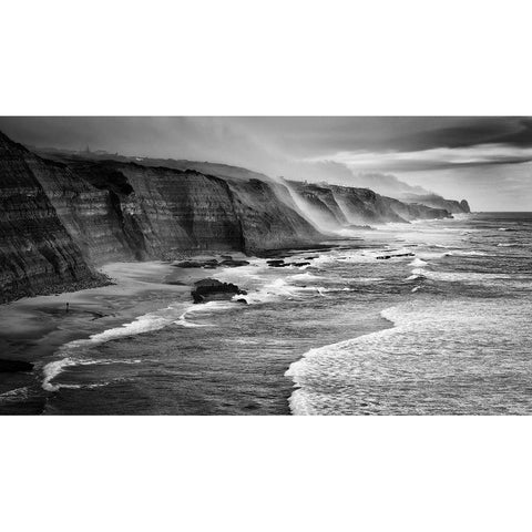 Magoito Beach Black Modern Wood Framed Art Print with Double Matting by Tomaz Silva, Filipe