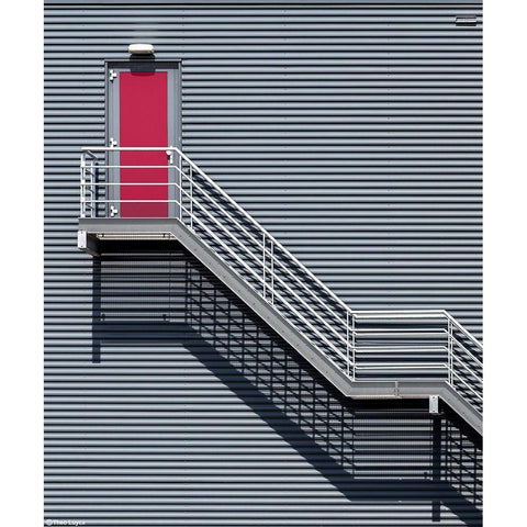 Upstairs To The Red Door Black Modern Wood Framed Art Print with Double Matting by Luycx, Theo