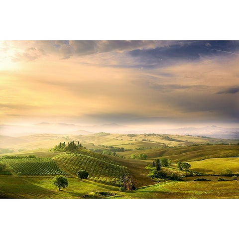 Podere Belvederes Sunrise Gold Ornate Wood Framed Art Print with Double Matting by Bratkovic, Arnaud