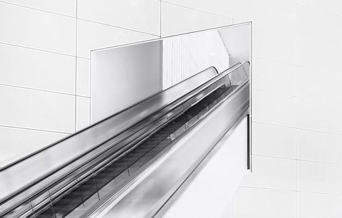 Escalator To The Unknown. White Modern Wood Framed Art Print with Double Matting by Van Son, Greetje