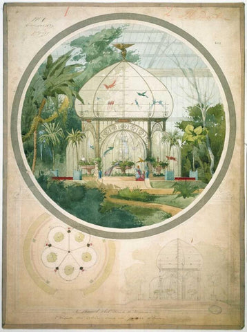 Aviary in a Wintergarden Black Ornate Wood Framed Art Print with Double Matting by Chancel, Adrien