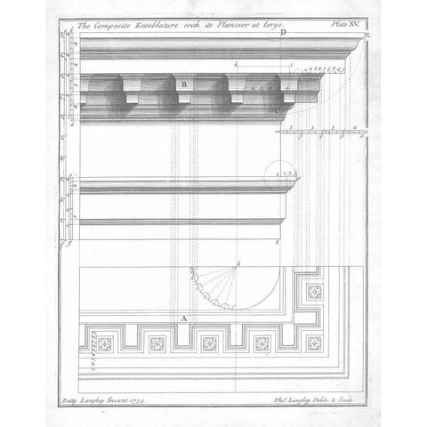 The Composite Entablature Gold Ornate Wood Framed Art Print with Double Matting by Langley, Batty