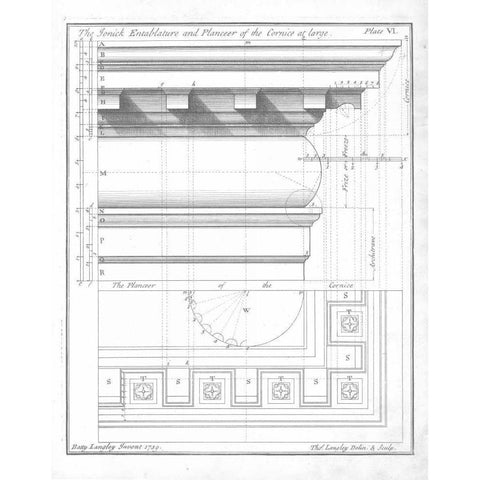 The Ionic Entablature Gold Ornate Wood Framed Art Print with Double Matting by Langley, Batty