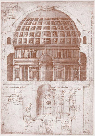 Section of the Pantheon White Modern Wood Framed Art Print with Double Matting by Peruzzi, Baldassare