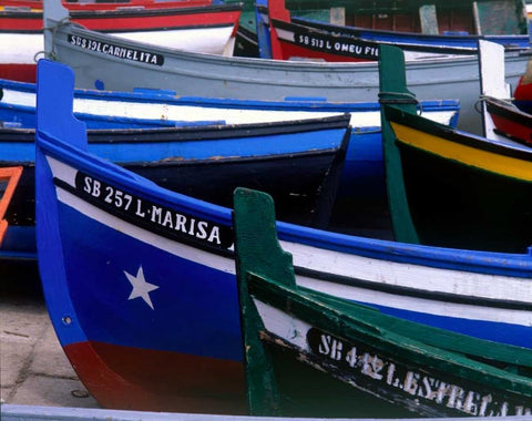 Fishing Boats, Morocco Black Ornate Wood Framed Art Print with Double Matting by Blue, Cyril