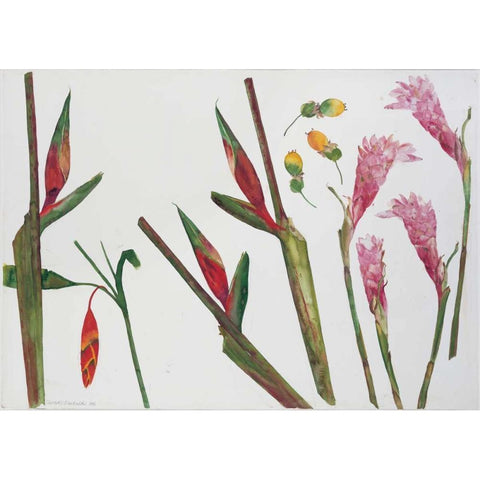 Heliconia, Passion Fruit and Ginger Gold Ornate Wood Framed Art Print with Double Matting by Blackadder, Elizabeth