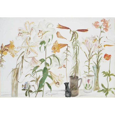 Lilies and Passion Flower Gold Ornate Wood Framed Art Print with Double Matting by Blackadder, Elizabeth