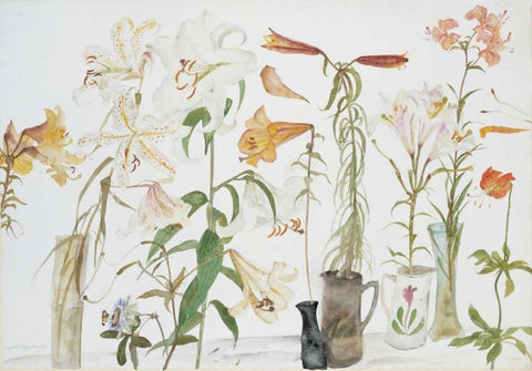 Lilies and Passion Flower White Modern Wood Framed Art Print with Double Matting by Blackadder, Elizabeth