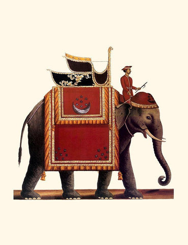 Indian Ceremonial Elephant- Red Black Ornate Wood Framed Art Print with Double Matting by Anonymous