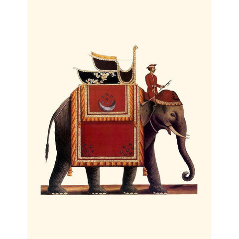 Indian Ceremonial Elephant- Red White Modern Wood Framed Art Print by Anonymous