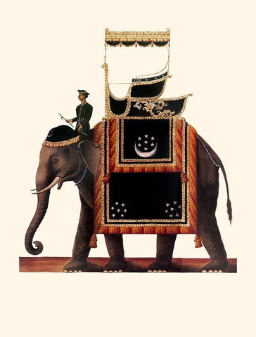 Indian Ceremonial Elephant- Black Black Ornate Wood Framed Art Print with Double Matting by Anonymous