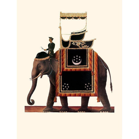 Indian Ceremonial Elephant- Black Black Modern Wood Framed Art Print with Double Matting by Anonymous