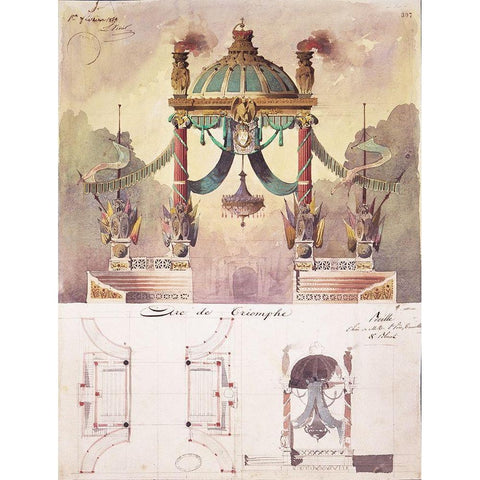 Arc de Triomphe, Design Gold Ornate Wood Framed Art Print with Double Matting by Boitte, Francois Philippe
