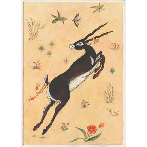 Black Deer-Buck-Indian Animals Gold Ornate Wood Framed Art Print with Double Matting by Gynn, Fran