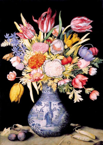 Chinese Vase, Varied Flowers, Prunes White Modern Wood Framed Art Print with Double Matting by Garzoni, Giovanna