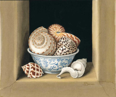 Shells in Bowls I White Modern Wood Framed Art Print with Double Matting by Baron, Jenny