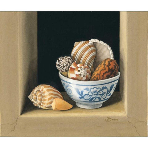 Shells in Bowls, II White Modern Wood Framed Art Print by Baron, Jenny