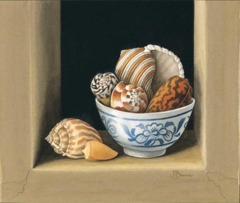 Shells in Bowls, II White Modern Wood Framed Art Print with Double Matting by Baron, Jenny