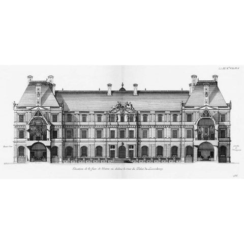 Palais du Luxembourg, Elevation- Courtyard White Modern Wood Framed Art Print by Blondel, Jacques Francois