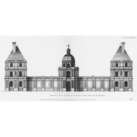 Palais du Luxembourg, Elevation- Entrance Black Modern Wood Framed Art Print with Double Matting by Blondel, Jacques Francois