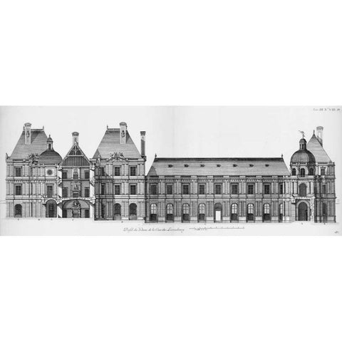 Palais du Luxembourg, Elevation and Section White Modern Wood Framed Art Print by Blondel, Jacques Francois