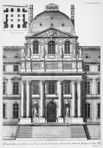 Louvre, Elevation of Entrance, South Facade White Modern Wood Framed Art Print with Double Matting by Blondel, Jacques Francois