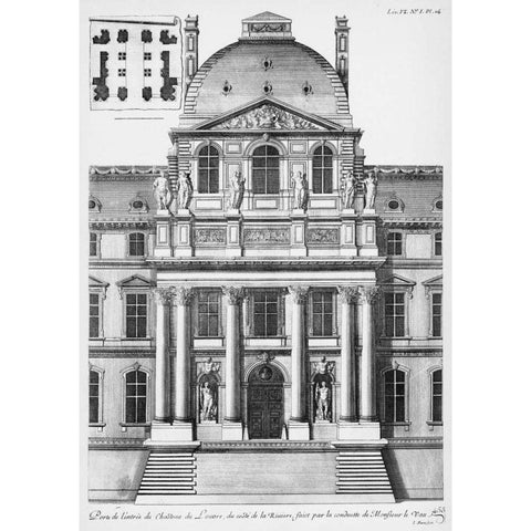 Louvre, Elevation of Entrance, South Facade Gold Ornate Wood Framed Art Print with Double Matting by Blondel, Jacques Francois