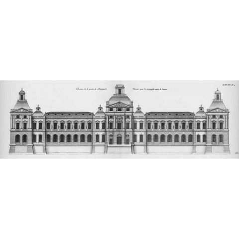 Louvre, Elevation of the Principal Facade Black Modern Wood Framed Art Print with Double Matting by Blondel, Jacques Francois