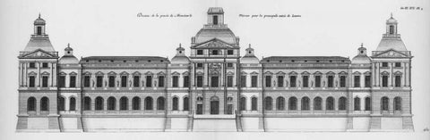 Louvre, Elevation of the Principal Facade Black Ornate Wood Framed Art Print with Double Matting by Blondel, Jacques Francois