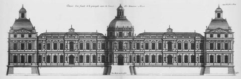 Louvre, Elevation of the Principal Facade Black Ornate Wood Framed Art Print with Double Matting by Blondel, Jacques Francois