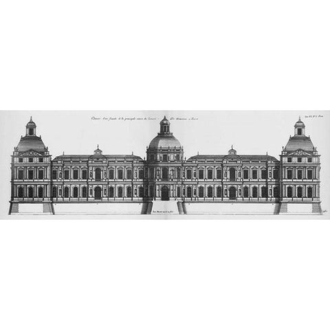 Louvre, Elevation of the Principal Facade Black Modern Wood Framed Art Print with Double Matting by Blondel, Jacques Francois