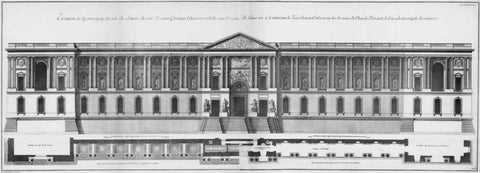 Louvre, Principal Facade White Modern Wood Framed Art Print with Double Matting by Blondel, Jacques Francois