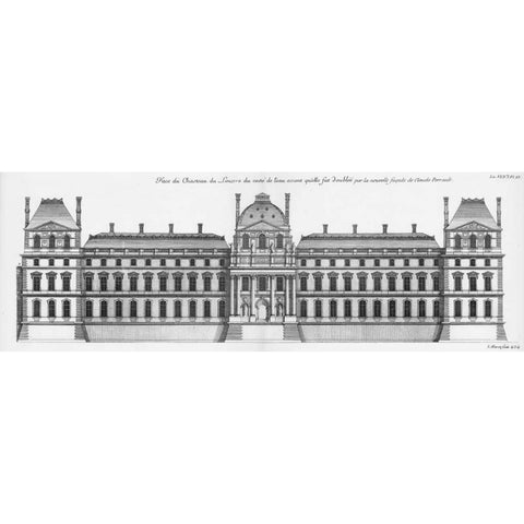 Louvre, Elevation South Facade Facing River Black Modern Wood Framed Art Print with Double Matting by Blondel, Jacques Francois